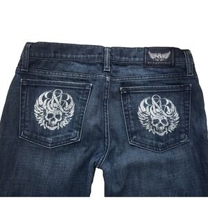 Rock & Republic selvaged Woman's Skull Jeans 28 Straight Leg Dark‎ hemmed